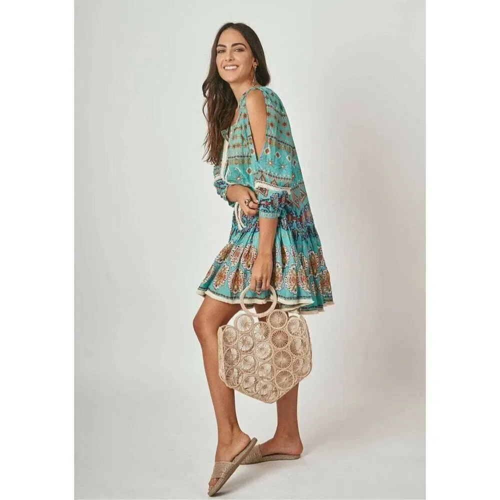 Guadalupe Alamo Basket Bag Neutral Tan Open Weave Artsy Coastal Boho Unique NWT
